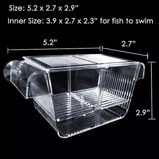 capetsma Fish Breeding Box, Acrylic Fish Isolation Box with Suction Cups, Aquarium Acclimation Hatchery Incubator for Baby Fishes Shrimp Clownfish and Guppy.