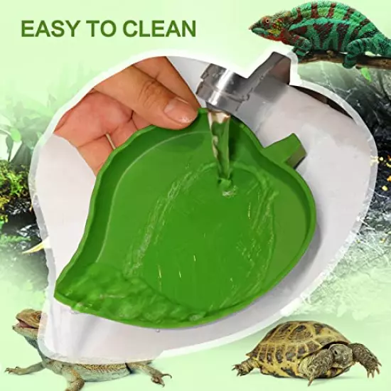 Molain Reptile Leaf Food Water Bowl, 2 Pieces Reptile Leaf Shape Dish Flat Drinking Bowl Water Plate For Turtle Lizards, Hamsters, Snakes 2 Sizes