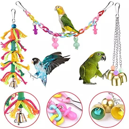 KATUMO Bird Toys, Natural Coconut Bird House with Colorful Ladder Hanging Chewing Toys Hammock Climbing Ladder Bird Colorful Toys with Bells for Parakeet, Conure, Cockatiel, Mynah, Love Birds, Finch