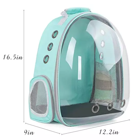 Green Bird Backpack Carrier with Portable Bird Feeder Cups, Pet Bubble Carrier for Pet Birds, Airline-Approved, Ventilate Transparent Space Capsule Carrier Backpack for Travel, Hiking and Outdoor Use