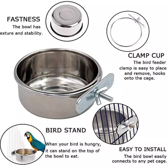 Tfwadmx Bird Feeding Dish Cups Parrot Food Bowl Clamp Holder Coop Cup, Bird Cage Water Bowl for Parakeet African Greys Conure Cockatiels Lovebird Budgie Chinchilla