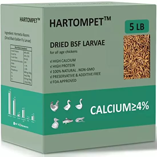 HARTOMPET Dried Black Soldier Fly Larvae - 5 LBS 10LBS - Dried Meal Worms for Chickens Birds - 5.5 LBS 11LBS - Poultry Feed Molting Supplement