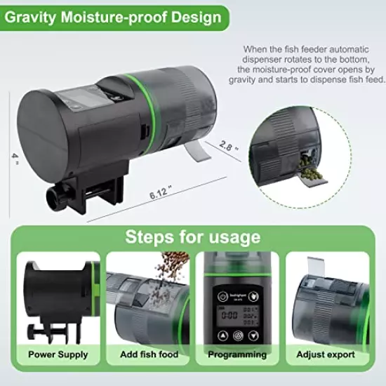 Seahighpet Aquarium Automatic Fish Feeder: Vacation Auto Fish Food Dispenser - Moisture-Proof Programmable Weekend Holiday Electric Timer Fish Feeder for Turtle Tank | Betta Tank