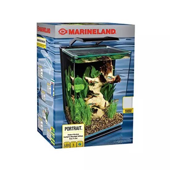 Marineland Portrait Glass LED Aquarium Kit, 5 Gallons, Hidden Filtration