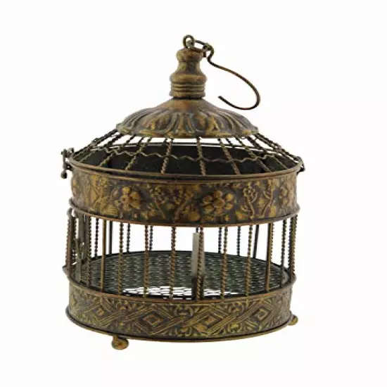 Deco 79 Metal Round Birdcage with Latch Lock Closure and Top Hook, Set of 2 24", 16"H, Bronze