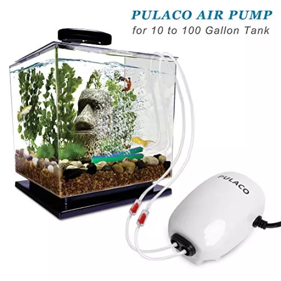 PULACO Ultra Quiet Aquarium Air Pump Dual Outlet , Fish Tank Aerator Pump with Accessories, for Up to 100 Gallon Tank