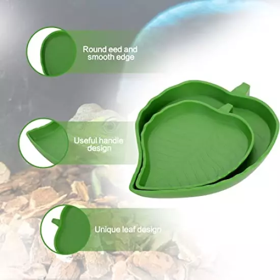 Molain Reptile Leaf Food Water Bowl, 2 Pieces Reptile Leaf Shape Dish Flat Drinking Bowl Water Plate For Turtle Lizards, Hamsters, Snakes 2 Sizes