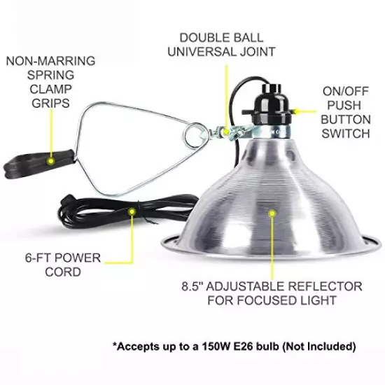 Simple Deluxe 100W/150W Reptile Heat Bulb And 8.5 Inch Clamp Light/Thermo&Hygro Meter With Dual Probs Combo Set For Amphibian Pet & Incubating Chicken