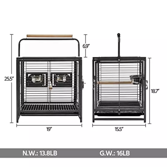 Yaheetech 25.5'' Wrought Iron Bird Travel Carrier Cage Parrot Cage with Handle Wooden Perch & Seed Guard for Small Parrots Canaries Budgies Parrotlets Lovebirds Conures Cockatiels