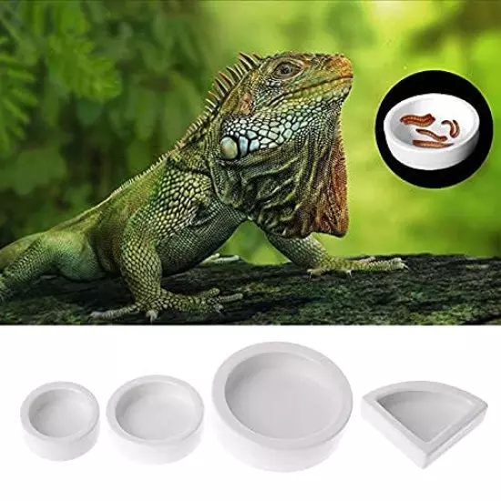 RunXF Large Reptiles Bowl Ceramics Dish Round 5 Inch Bearded Dragon Leopard Gecko Water Food Feeder Anti-Escape Dubia Roach Breadworm Plate With Deep Edge For Lizard Gecko Tortoise (L)