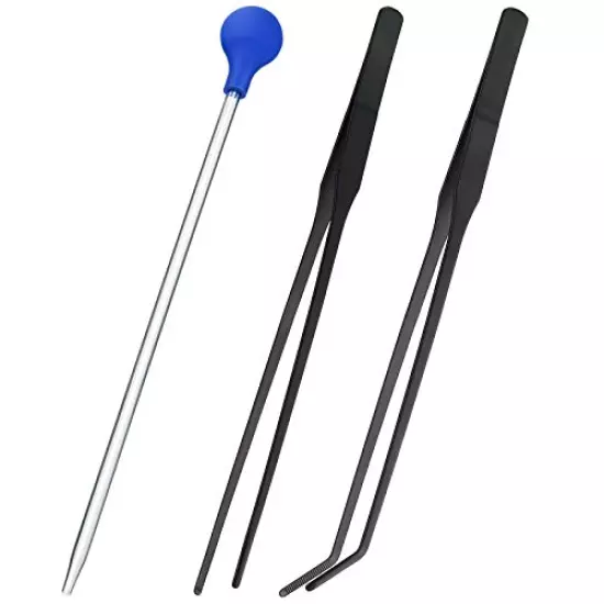 3 Pieces Axolotl Tank Accessories, Extra Long Tweezers for Aquarium, Coral Feeder Long Syringe, Fish Feeding Tongs Tweezers for Reef Roids Aquatic Plant Spider Snake Lizard