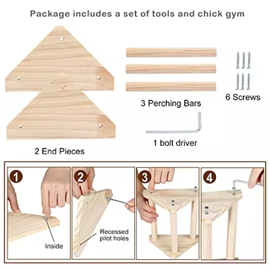 GINTUTO Chicken Perch Strong Pine Wooden Chick Jungle Gym Roosting Bar, Chick Perch Toys for Coop and Brooder for Large Bird Baby Chicks Parrot (Small)