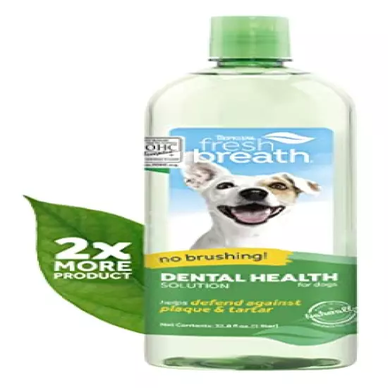 TropiClean Fresh Breath Oral Care Water Additive for Dogs - Dog Breath Freshener - Plaque & Tartar Defense - No Toothbrush Required