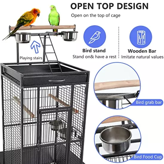 BestPet 61-inch Wrought Iron Large Bird Cage with Play Top and Rolling Stand Parrot Cage Bird Cages for Parakeets Parrots Conures Lovebird Cockatiel Cockatoo Chinchilla Finch Cage Macaw