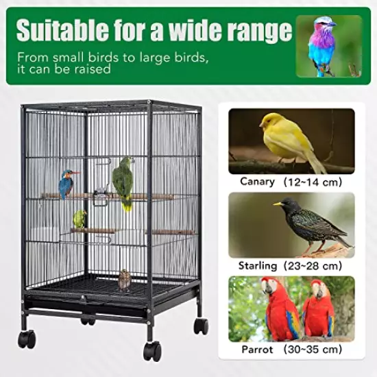 BestPet 35 inch 53 inch Wrought Iron Bird Cage with Play Open Top and Rolling Stand,Large Parrot Cage Bird Cages for Parakeets,Cockatiel, Canary, Finch, Lovebird, Parrotlet,Pigeons