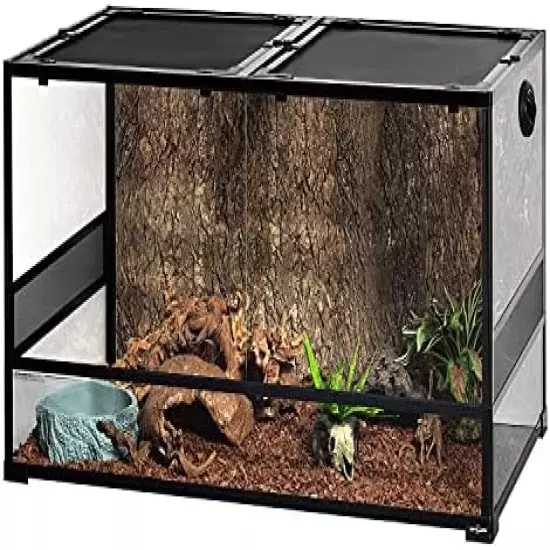 REPTI ZOO REPTIZOO Full Vision Glass Reptile Tank 120 Gallon, Tall & Wide Large Reptile Terrarium 48" X 24" X 24" With Sliding Door Top Screen Ventilation