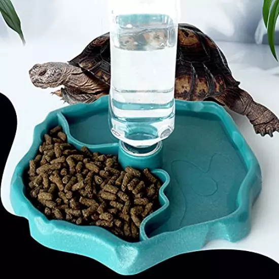 Aufeeky 2 In 1 Reptile Water Dish & Food Dish With Bottle, Automatic Refilling Reptile Water Bowl, Large Reptile Feeding Dispenser For Tortoise Hermit Crab Reptile Turtle Lizard Frog White