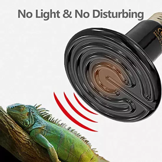 BOEESPAT Ceramic Heat Emitter 60W/100W/150W 2pack Reptile Heat Lamp Bulb Chicken Heater Light For Pet Brooder Coop Lizard Turtle Aquarium Snake, No Harm No Light, Black