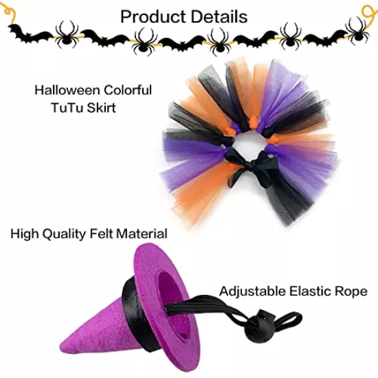 Vehomy 4Pcs Halloween Bearded Dragon Witch Costume Bearded Dragon Witch Hats Tutu Skirts Lizard Witch Outfit Small Pet Halloween Witch Costume for Chick Hamster Bird Parrot Bearded Dragon