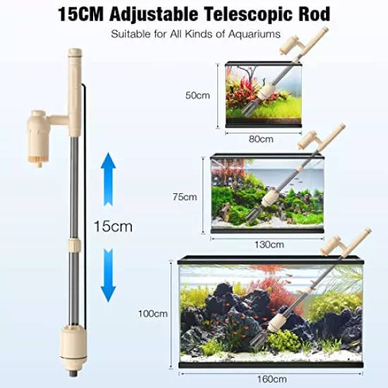 bedee Aquarium Vacuum Gravel Cleaner Electric Fish Tank Cleaner 6 in 1 Automatic Water Changer Filter for Washing Sand Removable Siphon Vacuum Gravel Cleaner 18W IP68 Waterproof Safer Beige Style