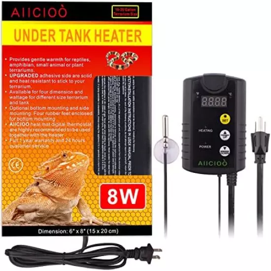 Aiicioo Under Tank Heater Thermostat - Reptile Heating Pad With Temperature Control Reptile Heat Mat For Combo Set For Hermit Crab Lizard Terrarium