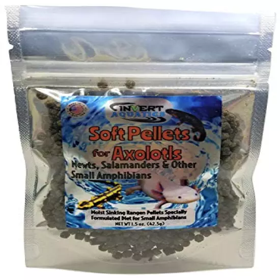 Invert Aquatics Soft Pellets for Axolotls - Moist Sinking Diet for Axolotl, Newts, Salamanders & Other Small Amphibians