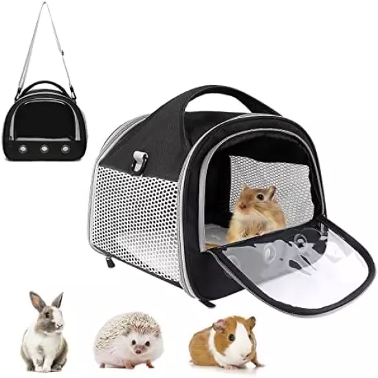 HOSUKKO Small Pet Carrier Bag With Mat Guinea Pig Travel Carrier With Strap Portable Breathable Rabbit Carrier Outdoor Pet Bag For Squirrel Bunny Hedgehog Guinea Pig Black