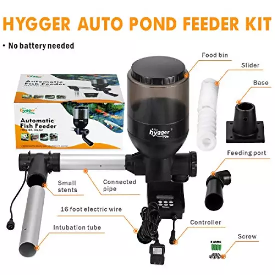 hygger Large Programmable Auto Pond Feeder with LCD Display Controller Automatic Fish Food Feeding Dispenser Outdoor Koi Fish Feeder 5.5 L Capacity