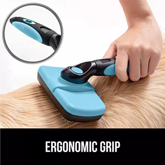 Gorilla Grip Self Cleaning Pet Slicker Brush, Dog Grooming Brushes For Shedding And Dematting, Gently Remove Mats, Detangle Pets Undercoat Fur, Comb For Long Or Short Hair Dogs, Cats, And Puppy, Blue