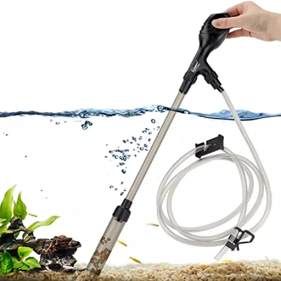 hygger Manual 80GPH/256GPH Gravel Vacuum for Aquarium, Run in Seconds Aquarium Gravel Cleaner Low Water Level Water Changer Fish Tank Cleaner with Pinch or Grip Suction Ball Adjustable Length(S/L)