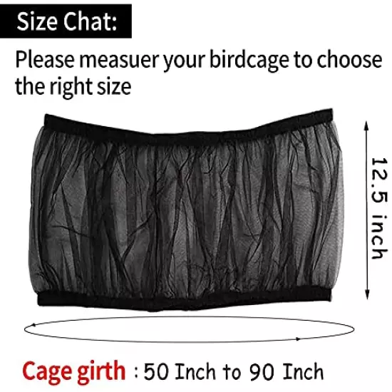 Universal Bird Cage Seed Catcher,Seed Catcher Guard Net Cover,Parrot Nylon Mesh Net Cover,Soft Airy Cage Net Stretchy Skirt for Round Square Cages(Circumference 50 inch to 90 inch，Black)…