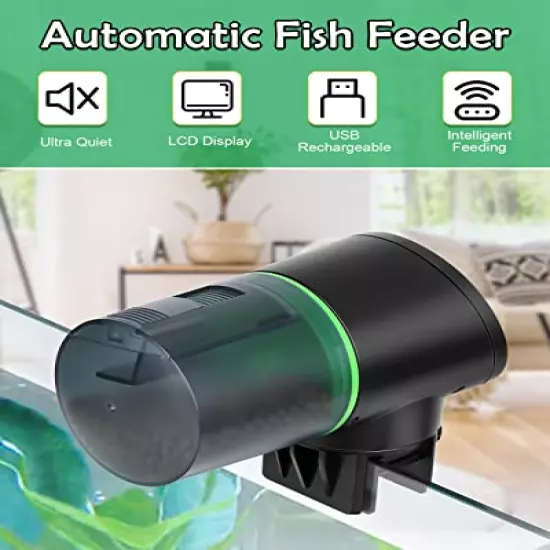 Petbank Automatic Fish Feeder - Rechargeable Timer Fish Feeder with USB Charger Cable, Fish Food Dispenser for Aquarium or Fish Tank