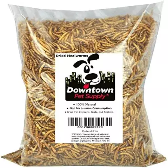 Downtown Pet Supply Dried Mealworms - Rich In Vitamin B12, B5, Protein, Fiber And Omega 3 Fatty Acids - Chicken, Duck And Bird Food - Reptile And Turtle Food