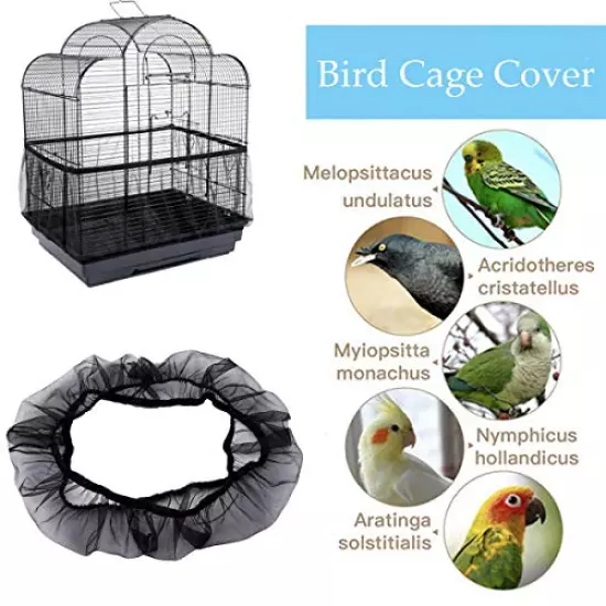 Universal Bird Cage Seed Catcher,Seed Catcher Guard Net Cover,Parrot Nylon Mesh Net Cover,Soft Airy Cage Net Stretchy Skirt for Round Square Cages(Circumference 50 inch to 90 inch，Black)…