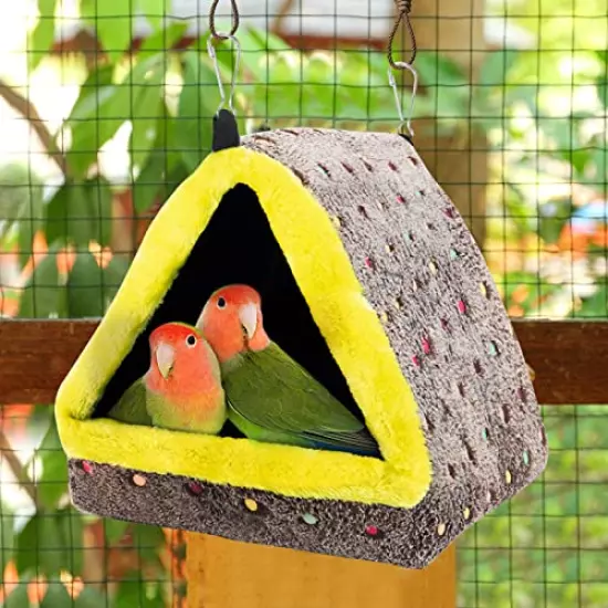 MEWTOGO Large Winter Warm Bird Nest House, Fluffy Parrots Bird Bed for Cage Hanging Hammock Plush Shed Hut Hideaway Hut for Parakeets African Grey Cockatoos Cockatiels Lovebird