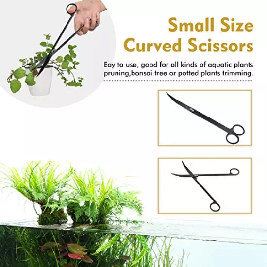 hygger Long Aquarium Aquascaping Tools Kit, Black Color Stainless Steel Premium Aquatic Plant Tweezers Scissors Spatula Kit Comes with 1 Cleaning Cloth (1 Tool Holder), for Fish Tank Starters