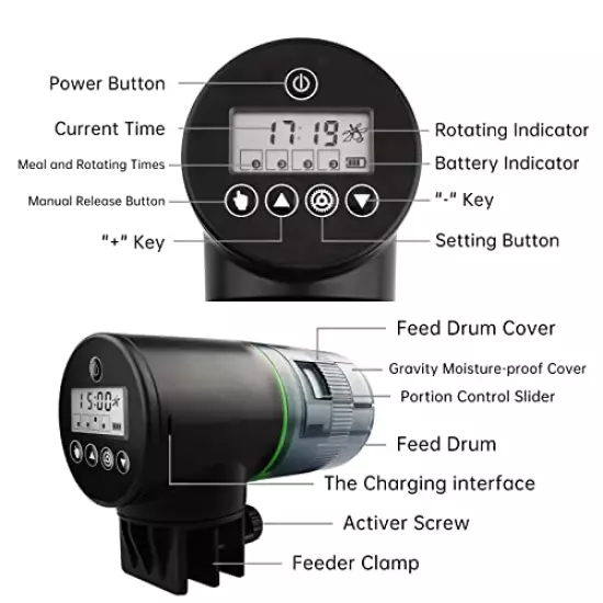 WITSJYA Automatic Fish Feeder for Aquarium, Programmable Electric Fish Food Dispenser for Small Tank, Big Aquariums & Pond - Feeders for Vacation
