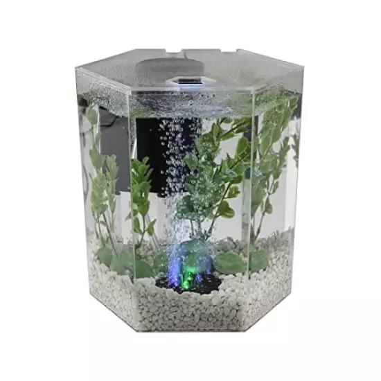 Tetra Bubbling LED Aquarium Kit 1 Gallon, Hexagon Shape, With Color-Changing Light Disc