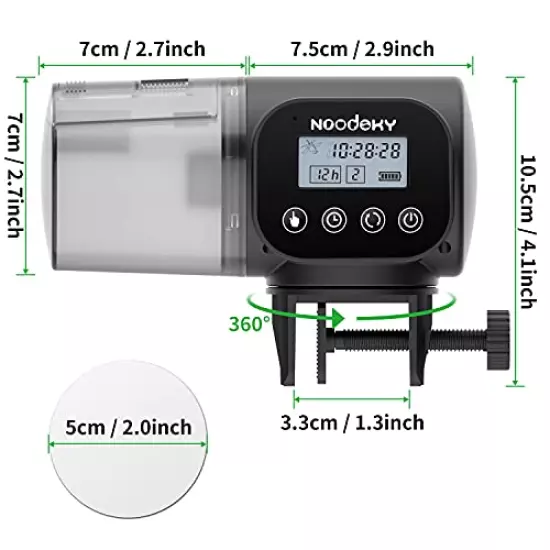 Noodoky Automatic Fish Feeder, Easy Setup Auto Fish Food Dispenser with USB Cable, Timed Feeder for Aquarium, Small Fish Turtle Tank, Auto Feeding on Vacation or Holidays