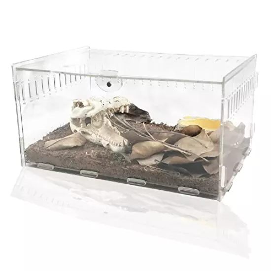 Magnetic Acrylic Reptile Cage,Transparent Enclosure Reptile Breeding Box,Breeding Box Terrarium Tank Suitable for Lizards,Tarantulas,Chameleons,Hermit Crabs,Snakes,Insect,Turtle（12x8x6 Inch）