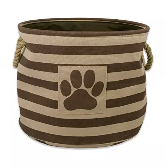 Bone Dry Pet Storage Collection Striped Paw Patch Bin, Small Round, Brown