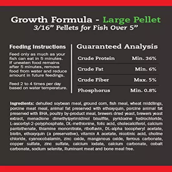 Blue Ridge Fish Food Pellets, Koi and Goldfish Growth Formula, Floating 3/16" Pellet, Balanced Diet