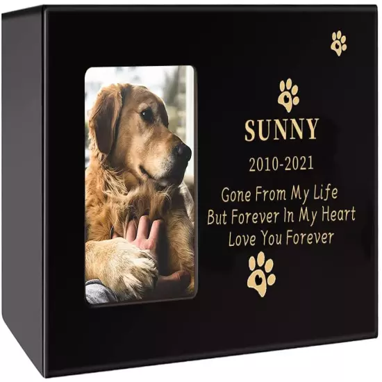 Custom Pet Urns, Personalized pet urns for Dogs Ashes, Personalized Cat Dog Memorial with Picture Wood Casket Cat Urns for Ashes Memory Box for Keepsakes Cremation Pets Box for Animal Ashes (Black)