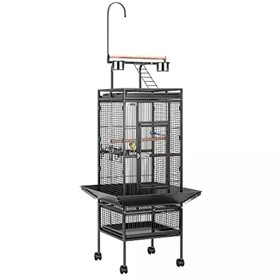 VIVOHOME 72 Inch Wrought Iron Large Bird Cage with Play Top and Rolling Stand for Parrots Conures Lovebird Cockatiel Parakeets