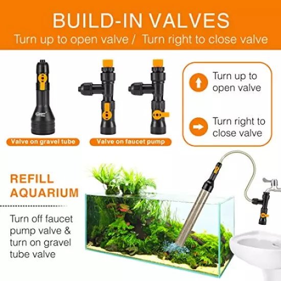 hygger Bucket-Free Aquarium Water Change Kit Fish Tank Auto Siphon Pump Gravel Cleaner Tube with Long Hose Water Changer Maintenance Tool