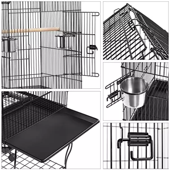 Yaheetech 57-Inch Rolling Open Top Roof Bird Cage for Mid-Sized Parrots Cockatiels Caique Quaker Monk Indian Ring Neck Green Cheek Conure Middle Bird Cage with Detachable Stand