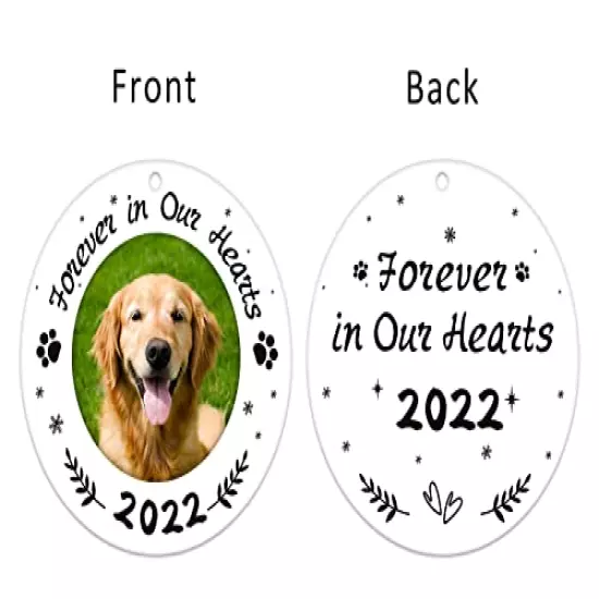 WaaHome Picture Frame Dog Memorial Christmas Ornaments 2022, Forever in Our Hearts Pet Memorial Ornaments for Christmas Tree, Pet Memorial Gifts, Sympathy Remembrance Gifts for Loss of Dog Cat Pet