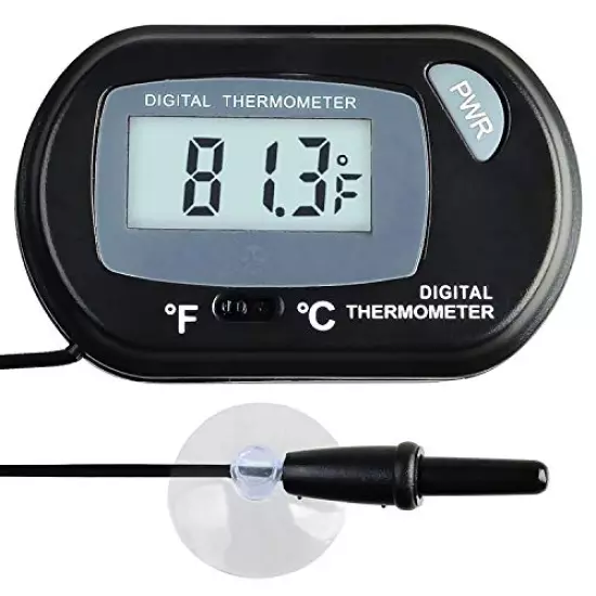 SunGrow Reptile Digital Thermometer, Waterproof Sensor Probe Monitors Temperature Accurately, Includes Replaceable Batteries, Easy To Read Display Black