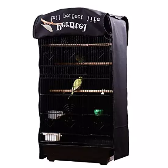 Perfitel Bird Cage Cover(Black) Good Night Birdcage Cover Black-Out Birdcage Cover Durable Breathable Washable Material… (18.1Lx14.1Wx36H)