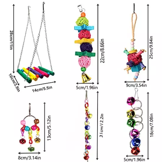 ESRISE 8 Pcs Parakeet Cockatiel Bird Toys, Hanging Bell Pet Bird Cage Hammock Swing Toy Wooden Perch Chewing Toy for Budgerigar, Conures, Love Birds, Finches, Mynah